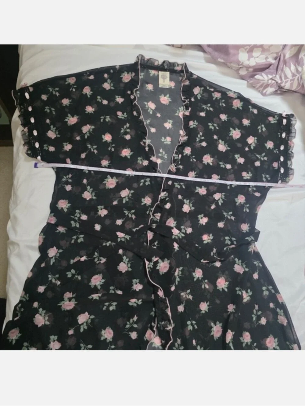 Floral Sheer Black Kimono Robe lightweight women's size large from In Bloom
